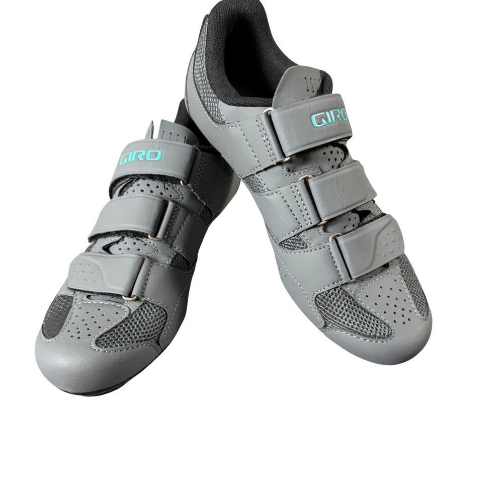 Giro Techne Gray Aqua Women Road Cycling Shoes Size 40 3-Strap Hook Loop Cleat